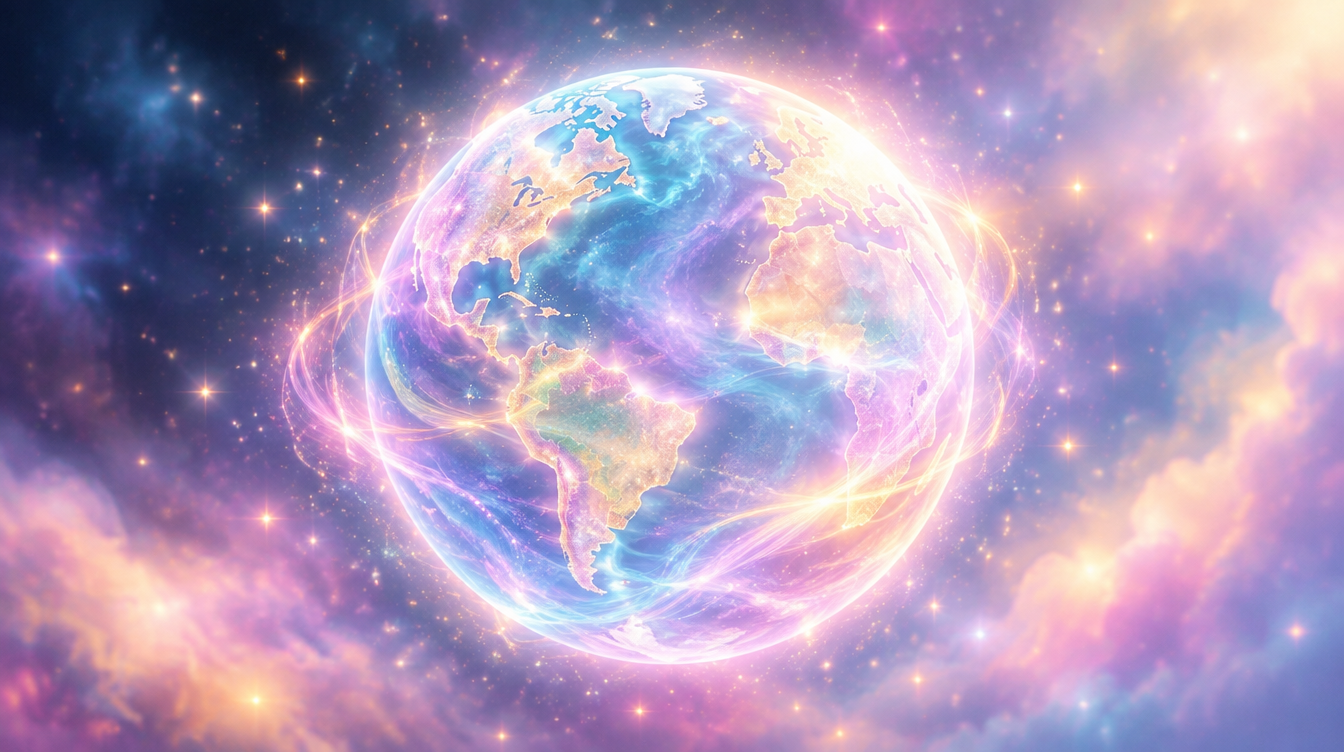 A glowing globe of pastel light symbolizing harmony